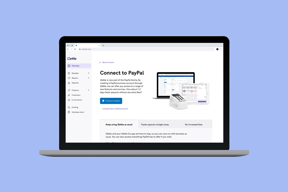 PayPal and iZettle integration screens